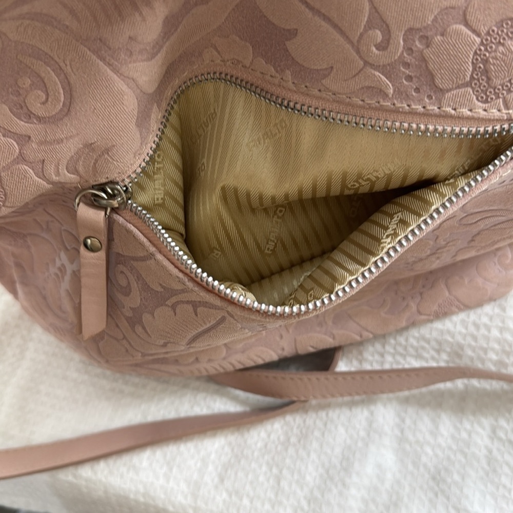 NWT Pink Leather Floral Embossed Shoulder Crossbody Bag Made in Italy - Picture 9 of 13